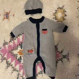 Little Me 3M Button-Up Onesie with Matching Hat and Dachshund Embroidery